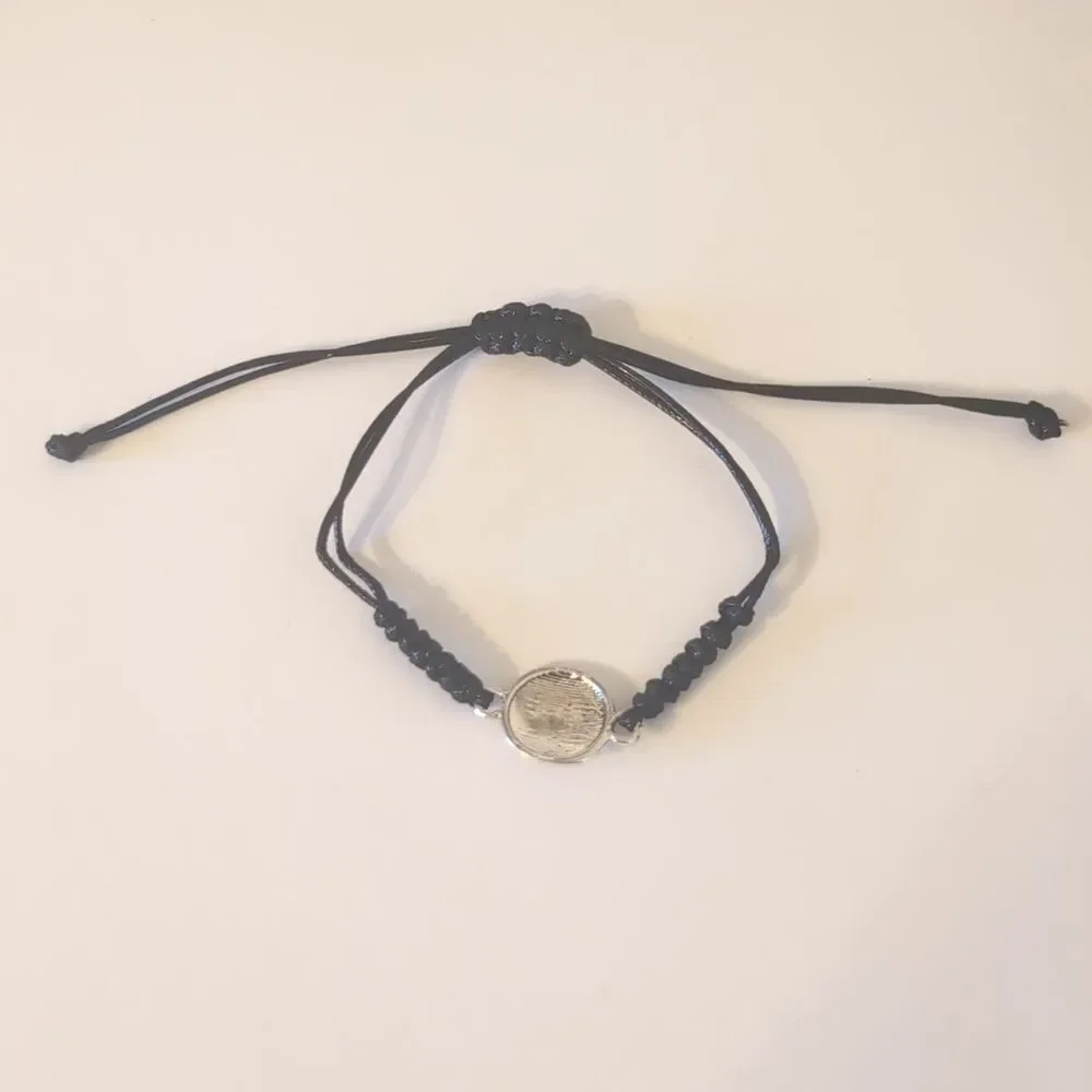 766 Black Woven Adjustable Slider Bracelet with Silver Basketball Charm‎